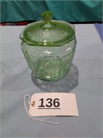 Green Depression Cracker Jar - As is