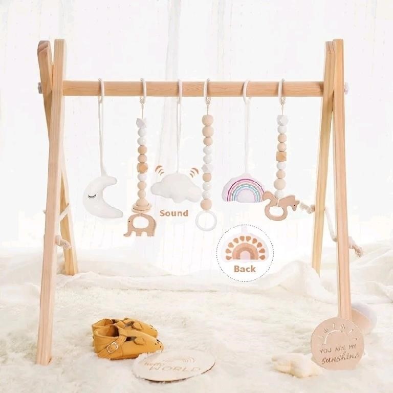 little dove Wood Baby Gym with 3 Wooden Baby Teeth