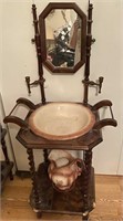 Vintage Wooden Wash Stand w/ Mirror