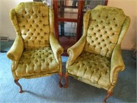 Pair of Retro Green Wingback Chairs