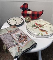 L.L. Bean thermometer, Woolrich duck, table