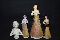 (4) Porcelain Brush Head Doll Figurines 8" Tallest