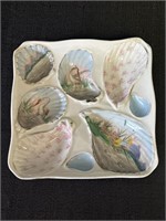 Square porcelain oyster plate, large wells