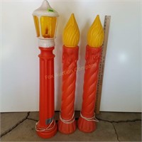 (2) Blow Mold Candlesticks & (1) Lantern