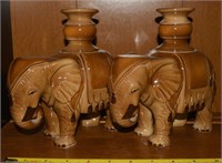 Pr Earthtone Ceramic Modern Elephant Candle Hldrs