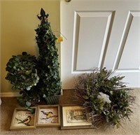 2 Faux Shrubs, Pictures & Wreath