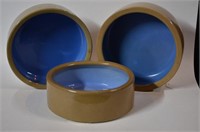 3 Similar but different Tan & Blue Bowls