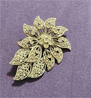 LC signed Flower theme figural brooch pin Crystal