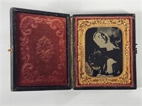 ANTIQUE RUBY GLASS AMBROTYPE OF POST MORTEM IN CAE