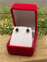 Green Gemstone Stud Post Sterling .925 Earrings