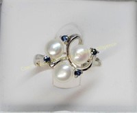 Sterling silver freshwater pearl 5.5mm & sapphire