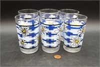 Set 6 Vintage Blue Daisy Water Glasses