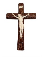 European Ceramic Faux Bois Crucifix