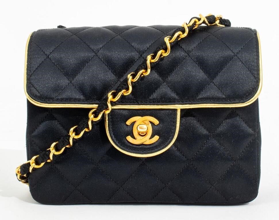 Chanel Quilted Black Satin Front Flap Handbag