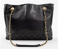 Chanel Black Lambskin Shopping Tote Bag