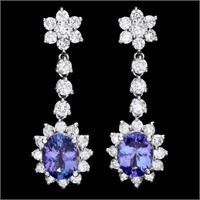 14k Gold 4.00ct Tanzanite & 3.00ct Diam Earrings