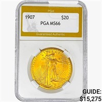 1907 $20 Gold Double Eagle PGA MS66