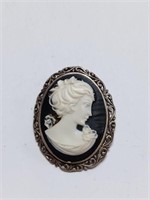 Antique Sterling Cameo Broach - 16.2g
