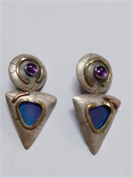 Marked Sterling Earrings w/ Blue and Purple