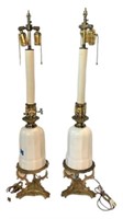 Pair Ceramic Table Lamps on Metal Bases