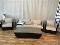 Rope Side Patio Sofa w/2 Club Chairs, Coffee Table