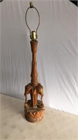 VINTAGE TRIPLE ELEPHANT CARVED WOOD  LAMP-41" TALL