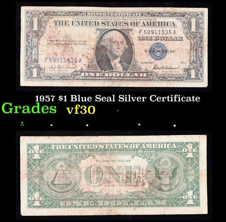 1957 $1 Blue Seal Silver Certificate Grades vf++