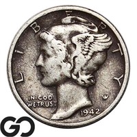 1942/1-D Mercury Dime, Mint Error Key Date, VF++