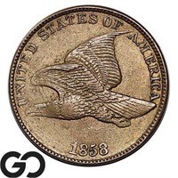 1858 Flying Eagle Cent, Large Letters, AU++/Unc