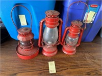 3 Red Railroad Lanterns