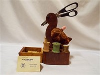 Wooden Duck Scissor Holder Pin Cushion & Thread