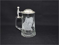 Dowey Etched Glass WOLVES Lidded Beer Stein