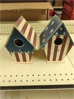 Americana patriotic bird houses painted to look