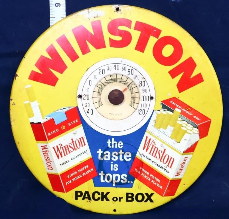 Vntg round 9in Winston CIgarette adv thermometer