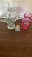 Glass Basket Pink Vase Clear Glass Bottle