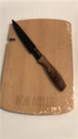 New wood cutting board w/knife & sharpener