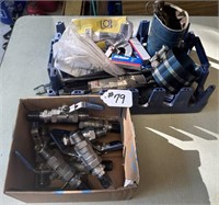 EIGHT 3/4 INCH BALL VALVES & CRATE OF MISC.