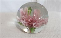 Hand-Blown Pink Peony with Leaves Paperweight
