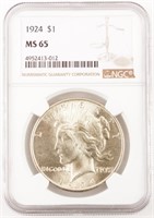 Coin 1924 Peace Silver Dollar NGC MS64