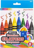 BAZIC Crayons Super Jumbo 8 Color, Assorted