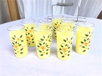 8 MCM Blendo hand painted Glasses w/ MCM Rack