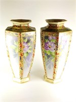 PAIR OF GOLD GILT HAND PAINTED VASES