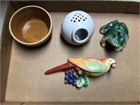 Pottery Lot-parrot-bowl-frog-McCoy flower frog