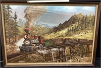 OIL ON CANVAS LOCOMOTIVE PAINTING BY N. STANLEY