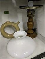 Table Lamp With Milk Glass Shade, Ring Ceramic