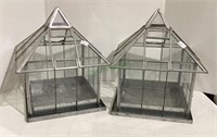 Pair of aluminum and glass paneled terrariums -