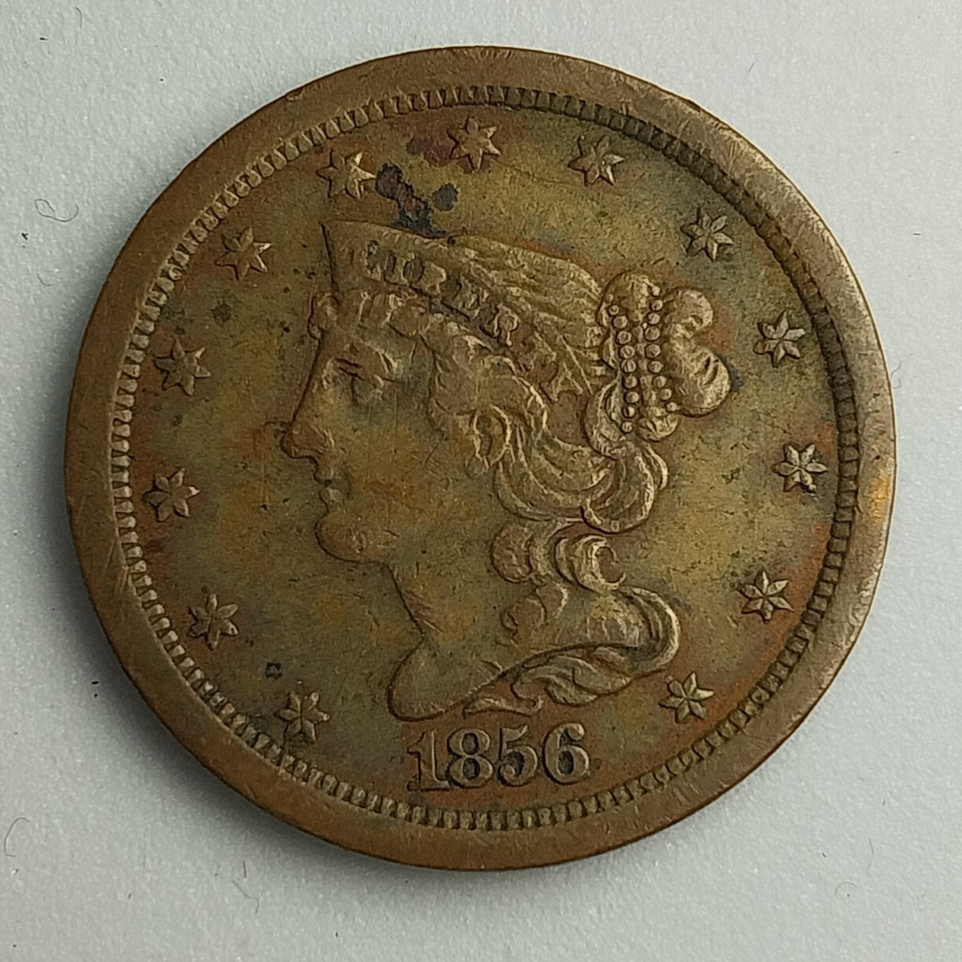 1856 U.S. Braided Hair Half Cent XF