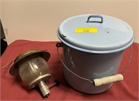 Vintage Enamel pot , Pyrex gas lantern