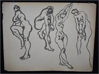 Joseph Delaney Ink on Paper Study of a Female Nude