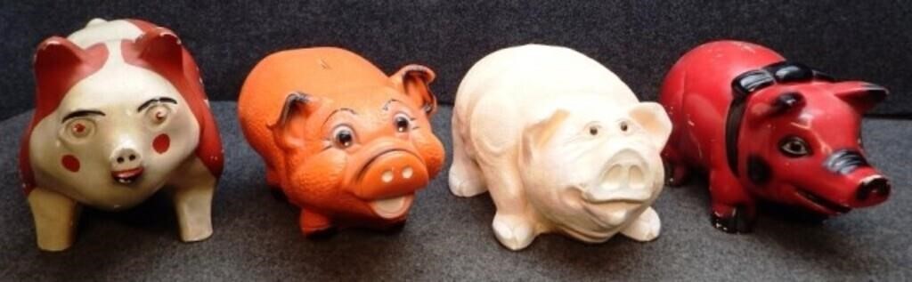 (4) Large Plaster Composition Piggy / Pig Banks
